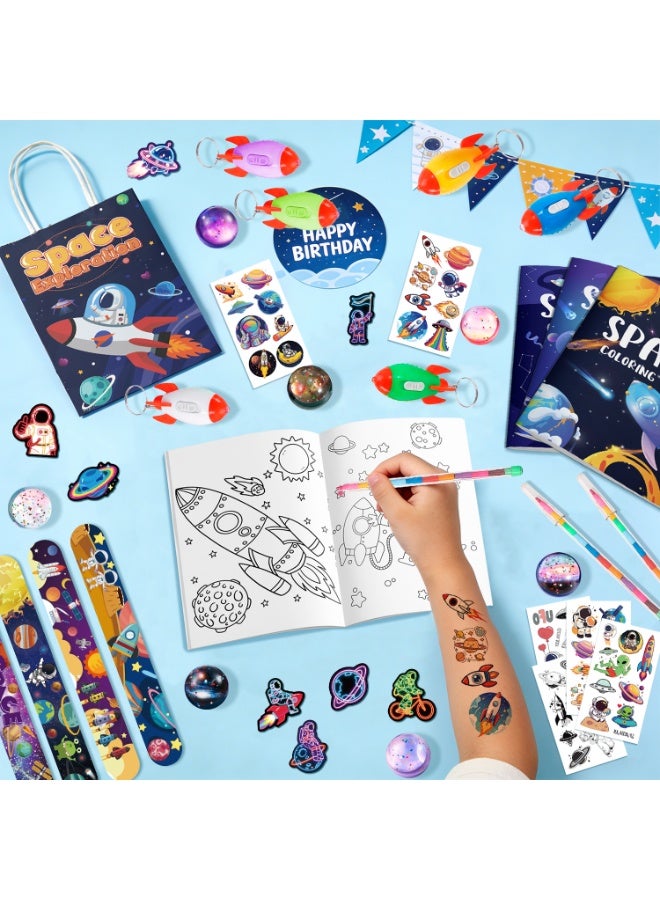 FRUITFUL PARTY Space Party Favors for 12 Guests, 146pcs Space Birthday Party Favor Set with Gift Bags Slap Bracelets Stickers Keychains Coloring Books & Toys – Outer Space Party Decoration Supplies - Image 4